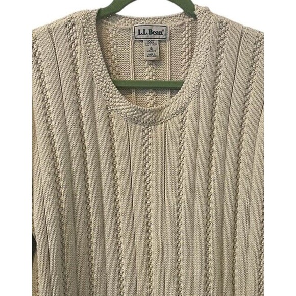 LL Bean Cable Knit 100% Cotton Pullover Sweater Womens Small Made in Scotland - Picture 2 of 12